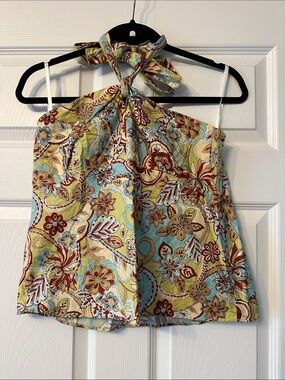 Anne Taylor LOFT Floral Halter Tank Top in Yellow and Blue and Green & Red